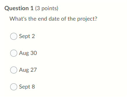 Your project starts on August 4, 2020. Using this