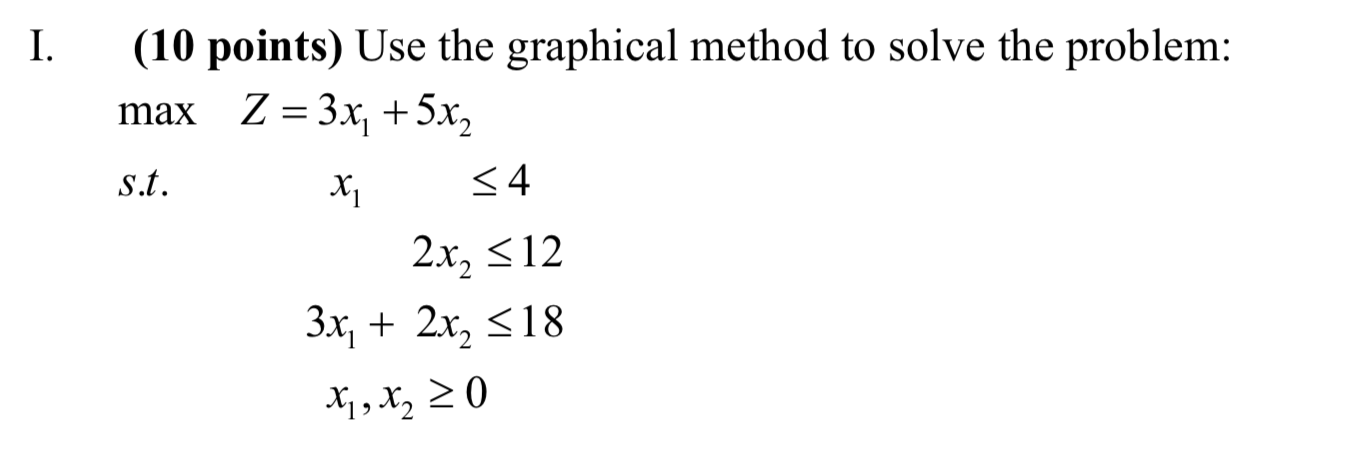 I. (10 points) Use the graphical method to solve