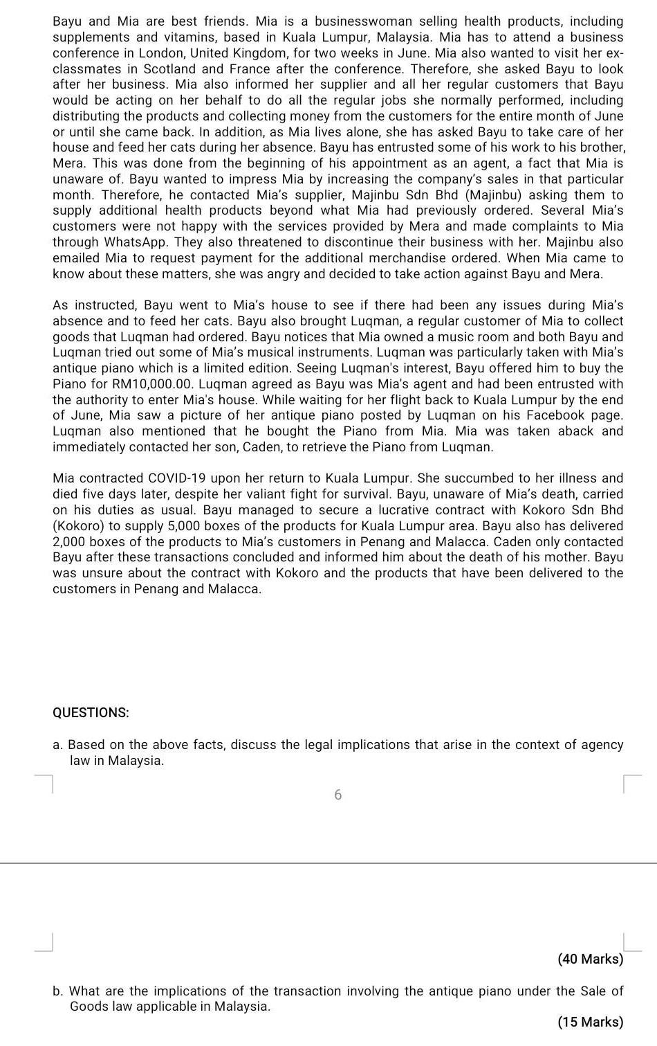 Commercial Law L PART 1 (TOTAL: 45 MARKS)