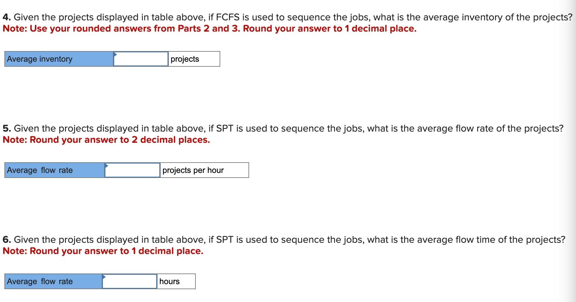 Processing time for eight projects, displayed in