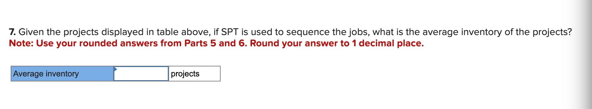 Processing time for eight projects, displayed in
