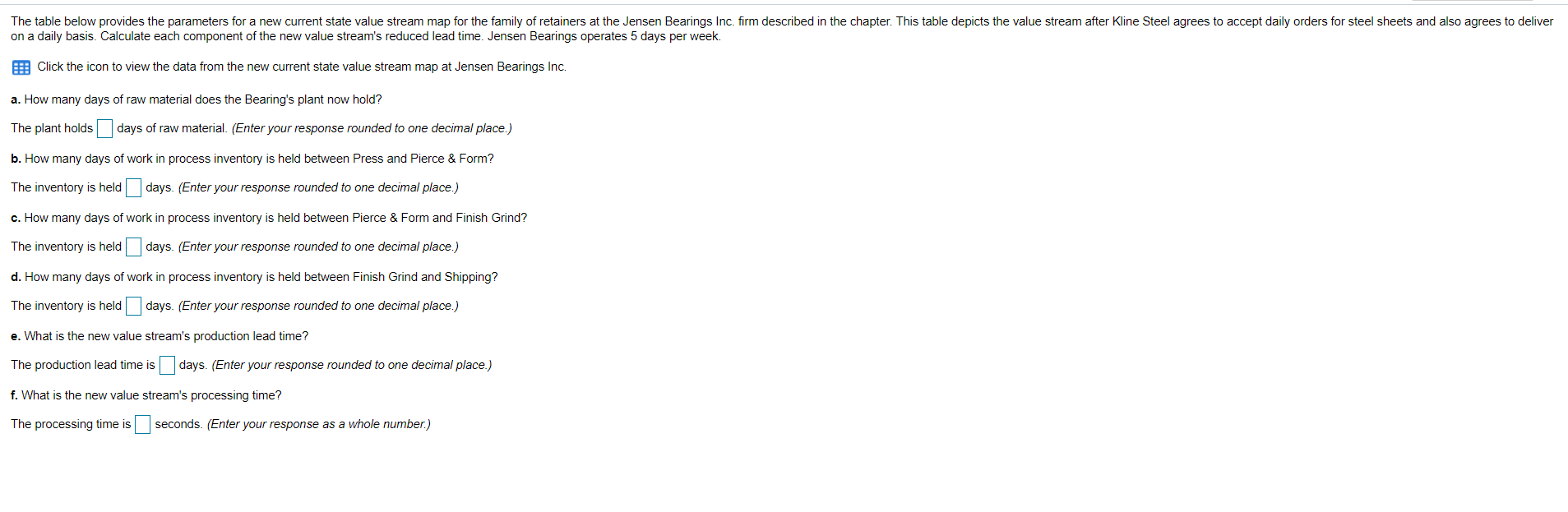 The table below provides the parameters for a new