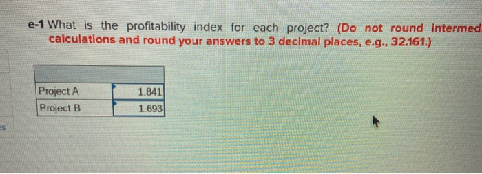 e-1 What is the profitability index for each