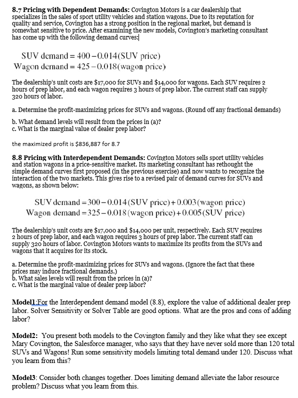 8.7 Pricing with Dependent Demands: Covington