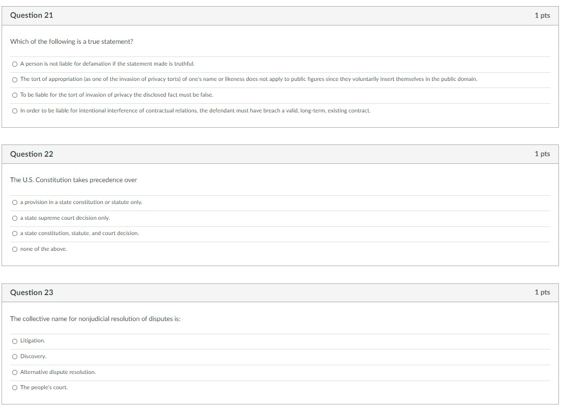 Question 21 1 pts Which of the following is a