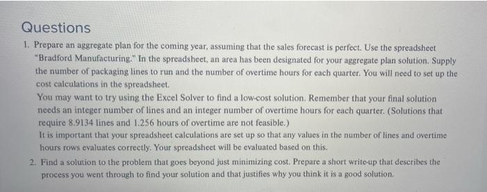 read the case, and construct aggregate plan thag