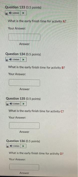 Activity Immediate Predecessor Time A B A 4 A 2 D