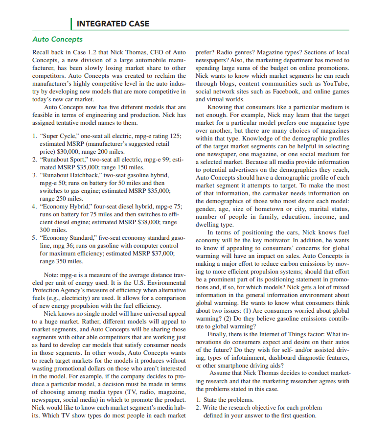 INTEGRATED CASE Auto Concepts Recall back in Case