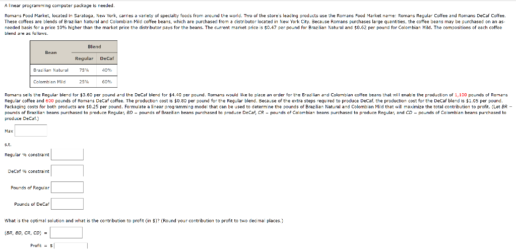 Alinear programming computer package is needed