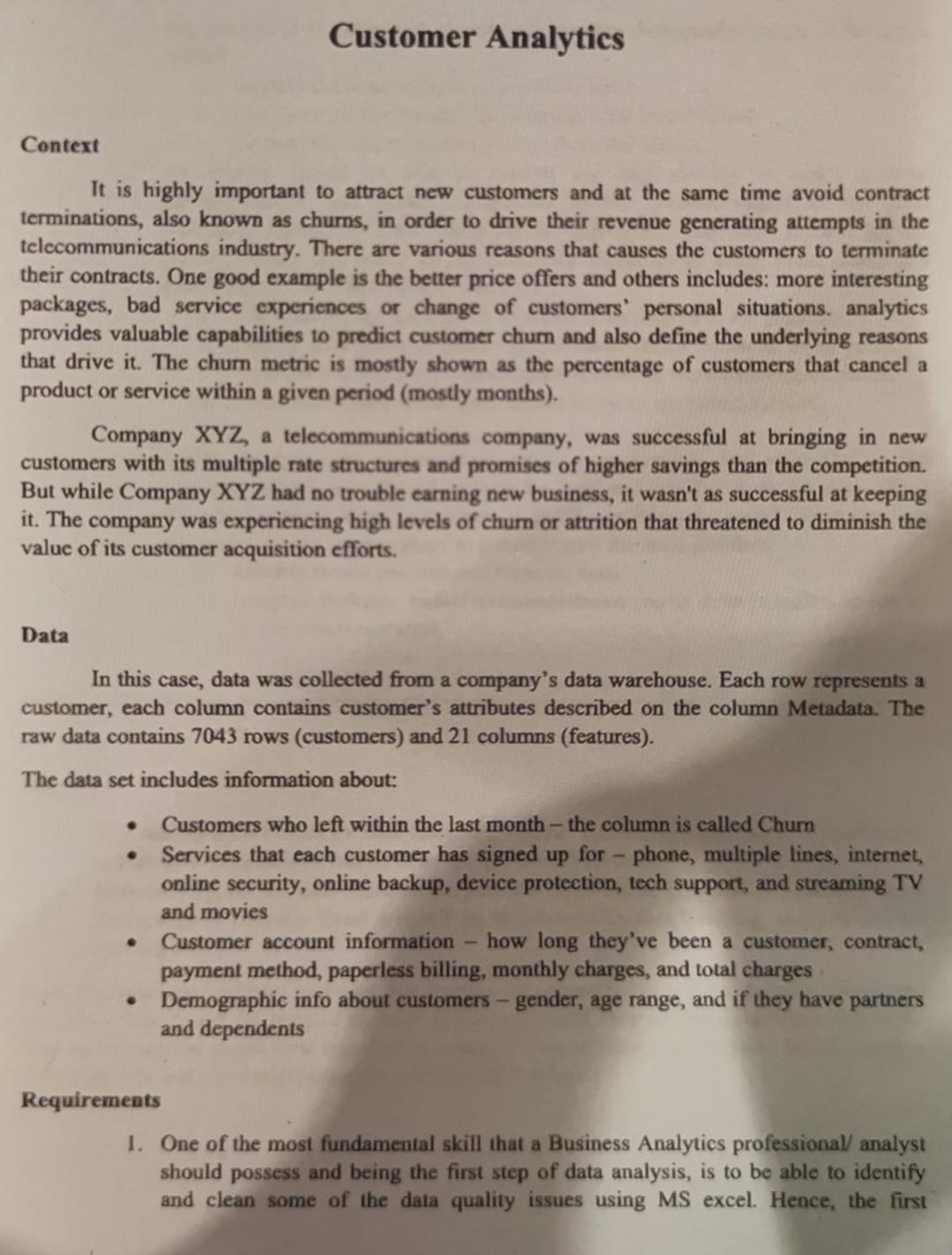 Customer Analytics Context It is highly important