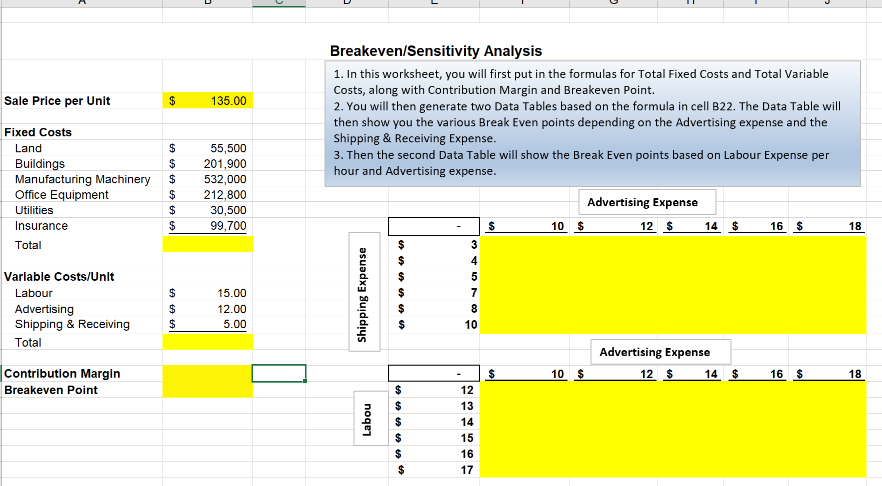 Using the Part 2 Data Table sheet of the Project