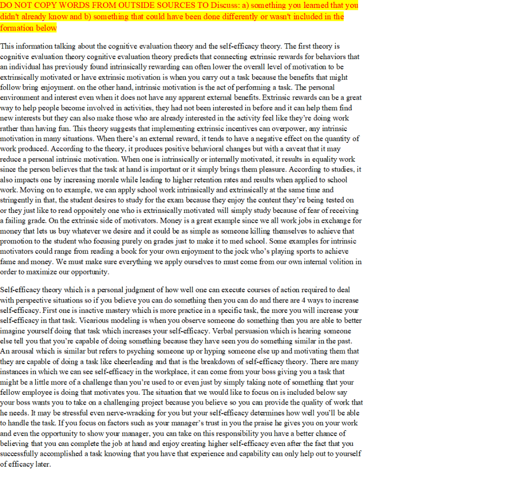 DO NOT COPY WORDS FROM OUTSIDE SOURCES TO