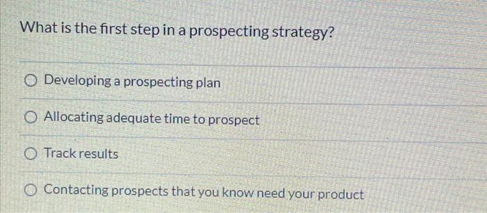 What is the first step in a prospecting strategy?
