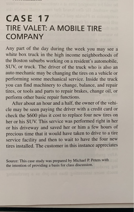 CASE 17 TIRE VALET: A MOBILE TIRE COMPANY Any