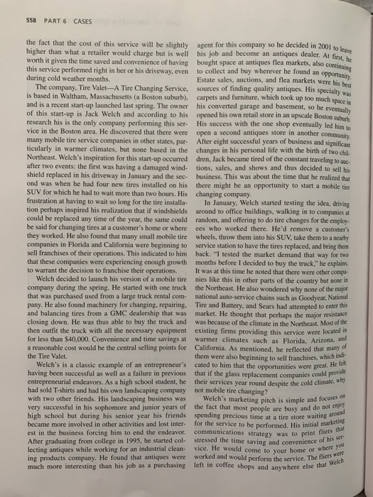 CASE 17 TIRE VALET: A MOBILE TIRE COMPANY Any