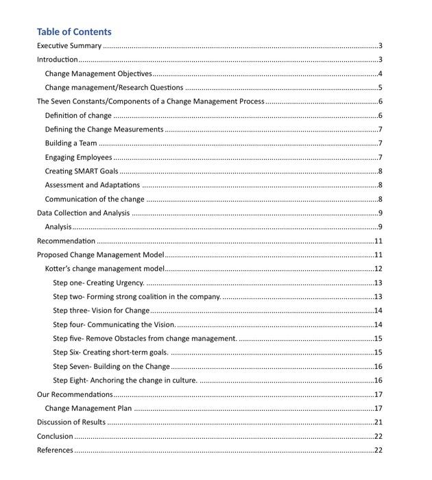 Change Management Plan Executive Summary Change