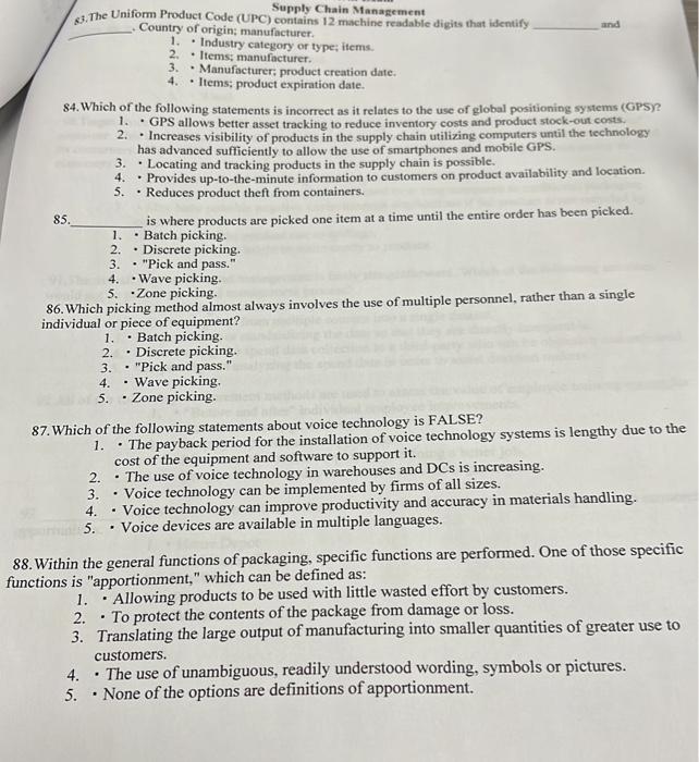 . . Supply Chain Management 83. The Uniform