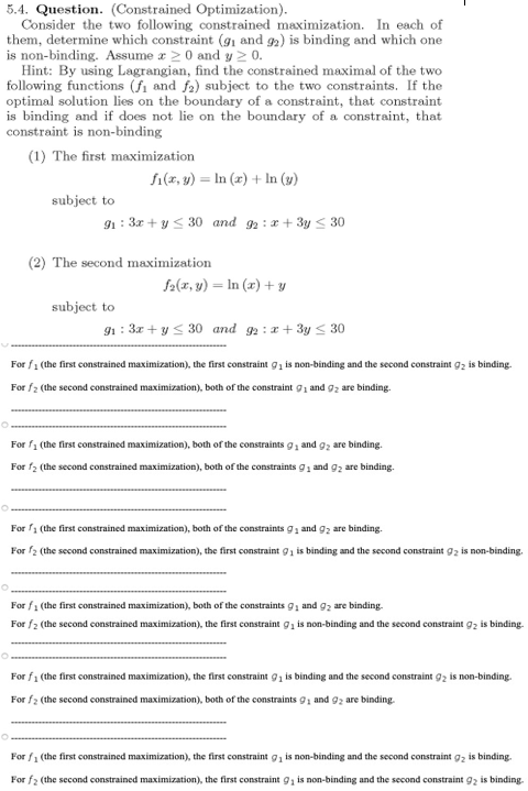 5.4. Question. (Constrained Optimization).