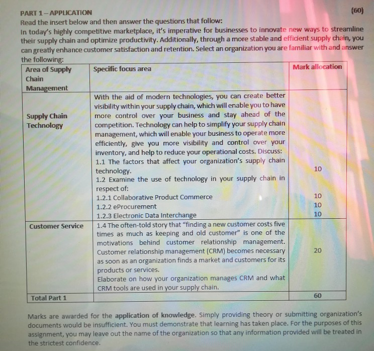PART 1 - APPLICATION (60) Read the insert below