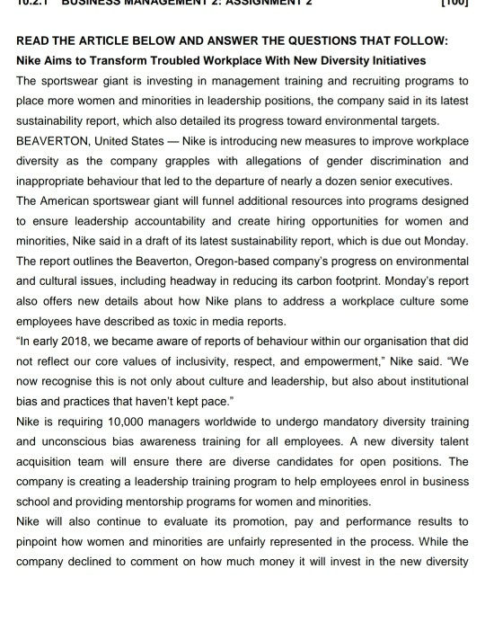 [100] READ THE ARTICLE BELOW AND ANSWER THE