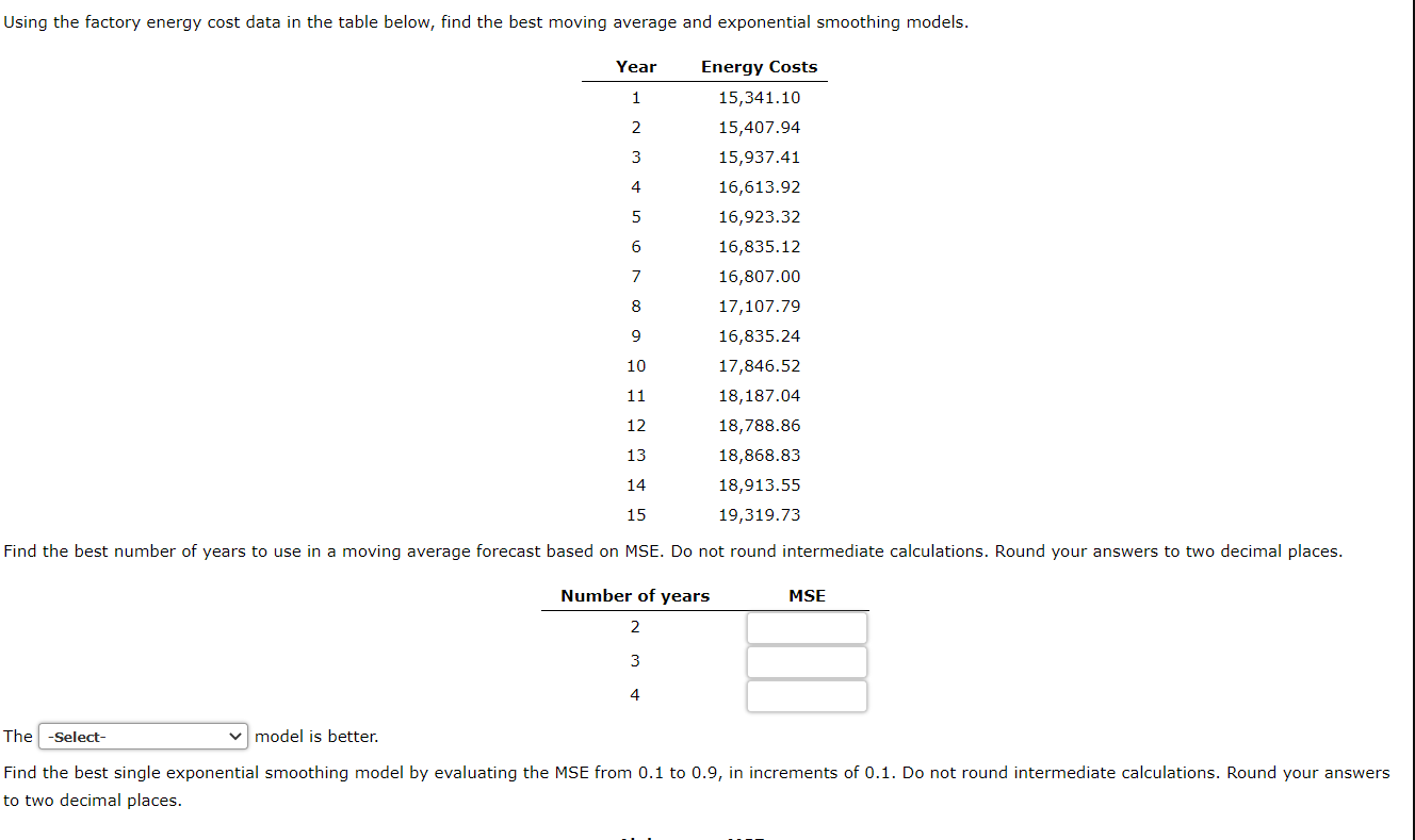 Using the factory energy cost data in the table