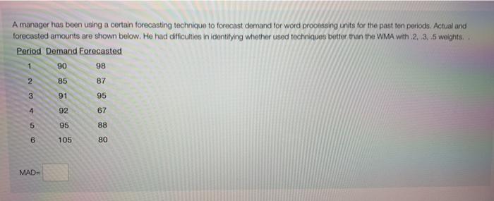 A manager has been using a certain forecasting