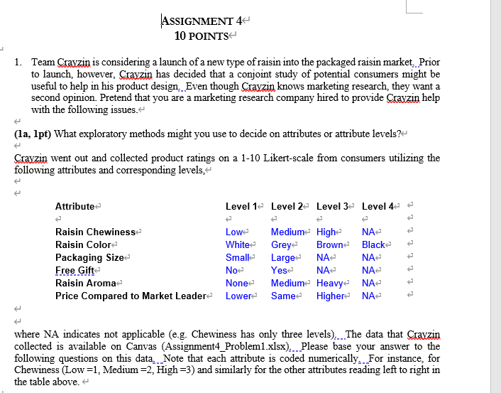 ASSIGNMENT 4 10 POINTS 1. Team Crayzin is