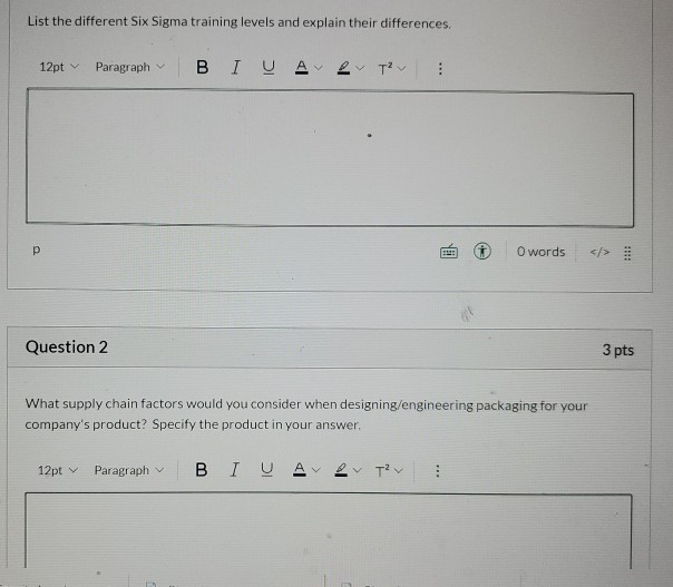 List the different Six Sigma training levels and