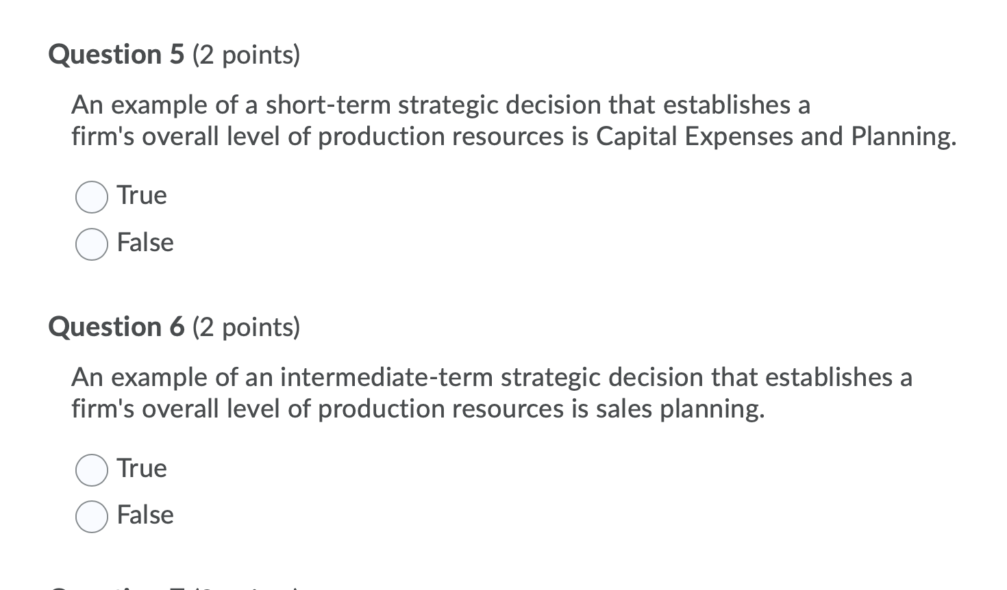 Question 5 (2 points) An example of a short-term