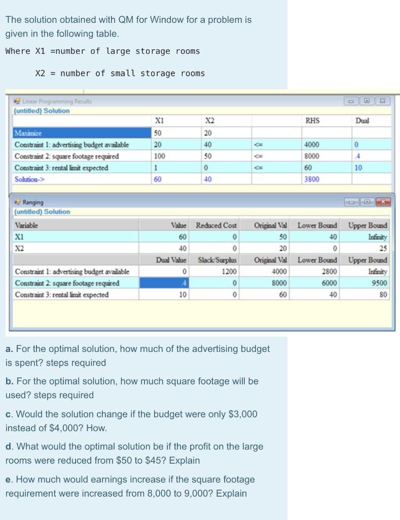The solution obtained with QM for Window for a
