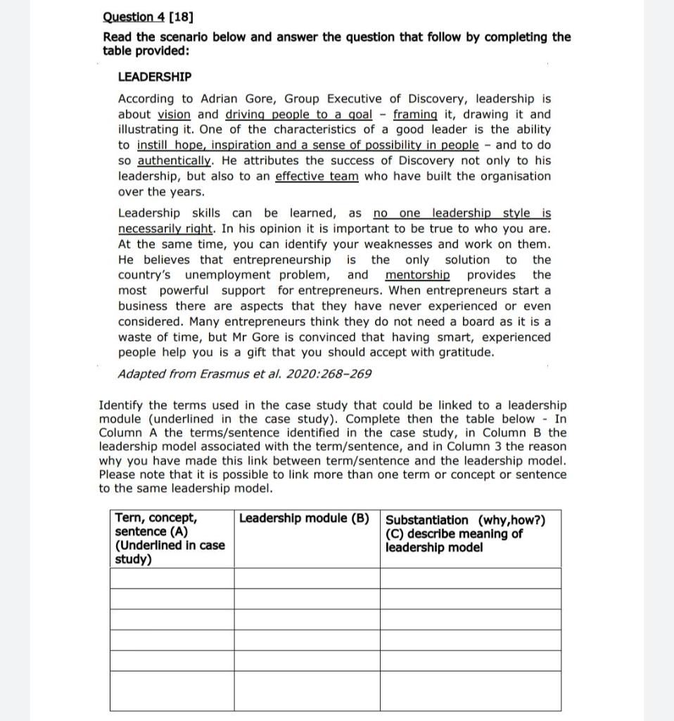 Question 4 (18] Read the scenario below and