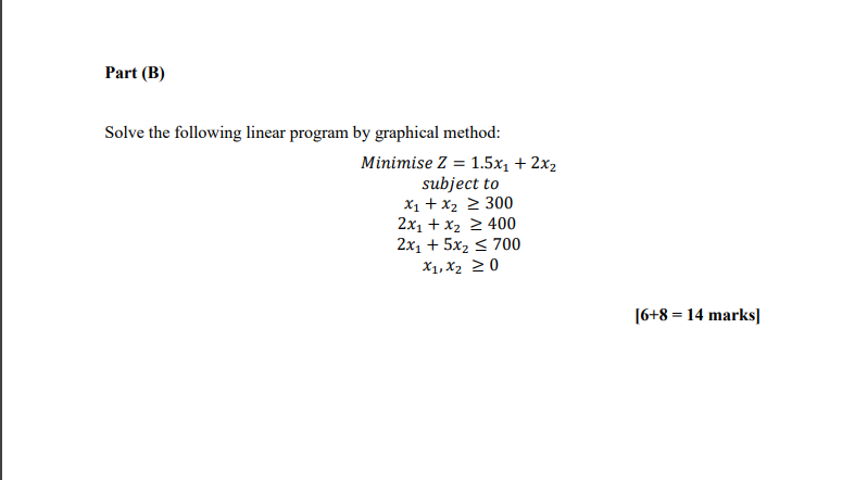 Part (B) Solve the following linear program by