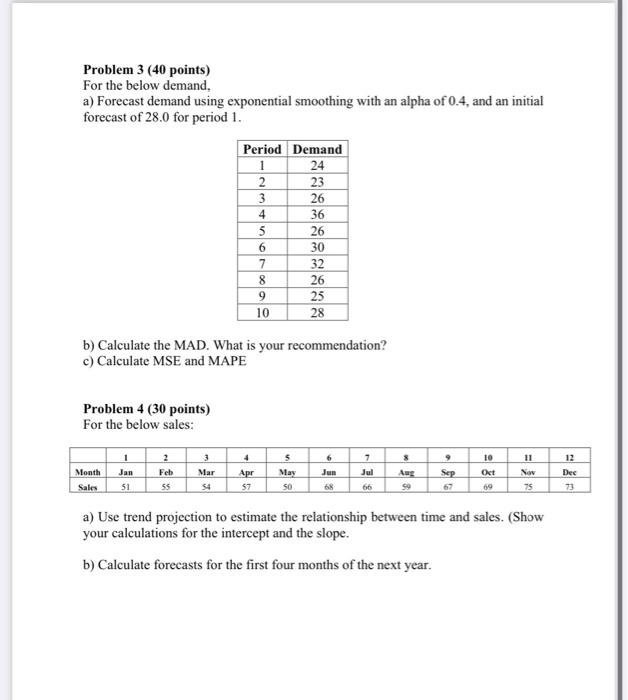 Problem 3 (40 points) For the below demand, a)