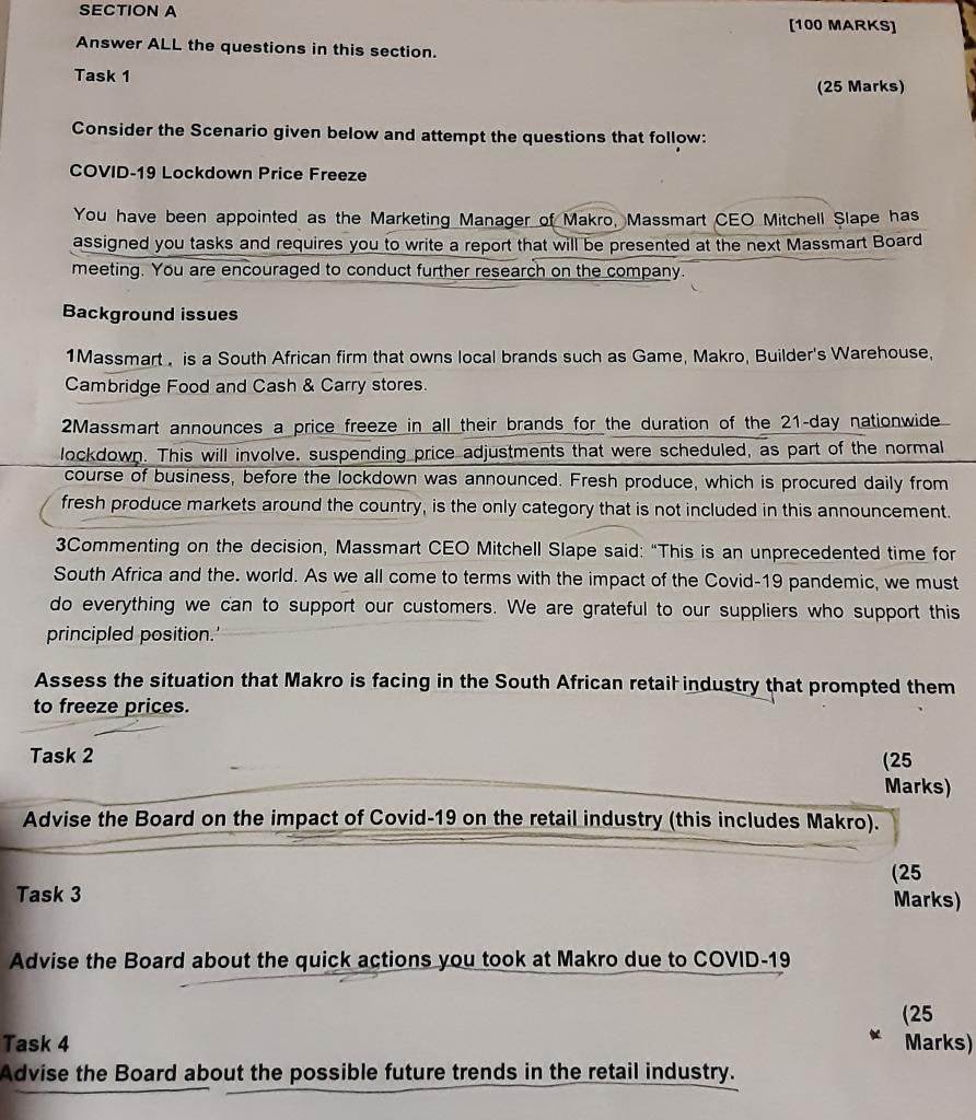 SECTION A [100 MARKS] Answer ALL the questions in