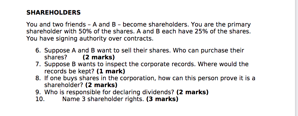 SHAREHOLDERS You and two friends - A and B -