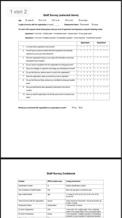 Data file: staffsurvey.sav Generate appropriate