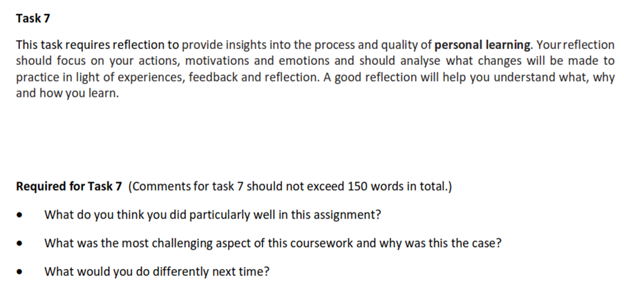 Task 7 This task requires reflection to provide