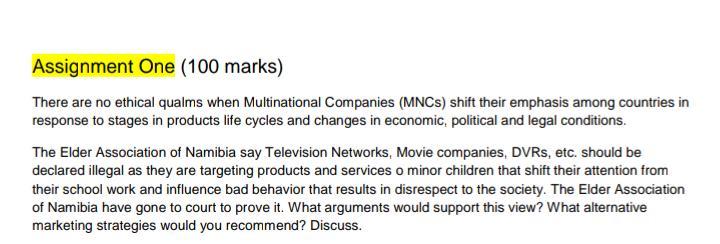 Assignment One (100 marks) There are no ethical