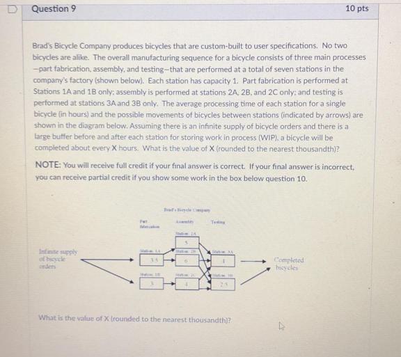 Question 9 10 pts Brad's Bicycle Company produces