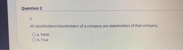 Question 2 All stockholders/shareholders of a
