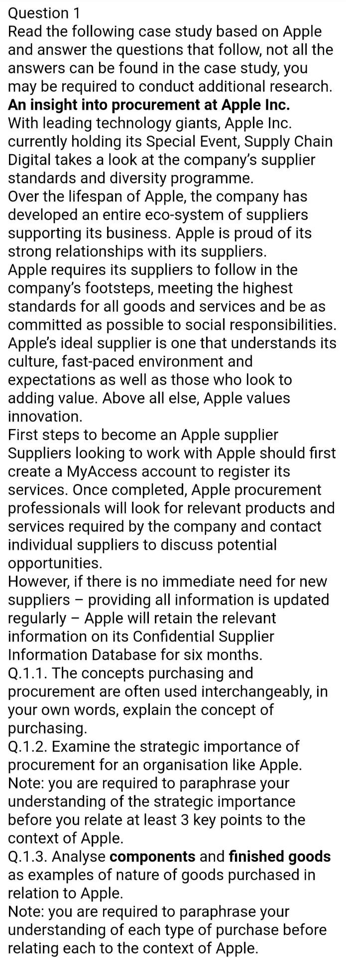 Question 1 Read the following case study based on