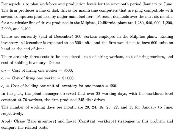 Densepack is to plan workforce and production