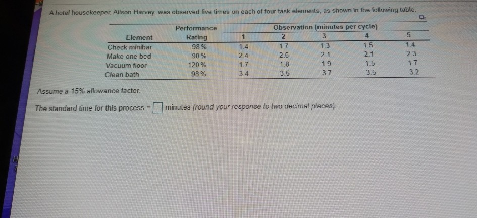 A hotel housekeeper, Alison Harvey, was observed