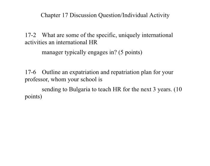 Chapter 17 Discussion Question/Individual