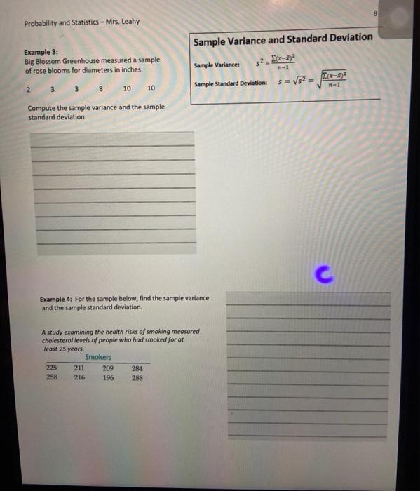 8 Probability and Statistics - Mrs. Leahy Sample