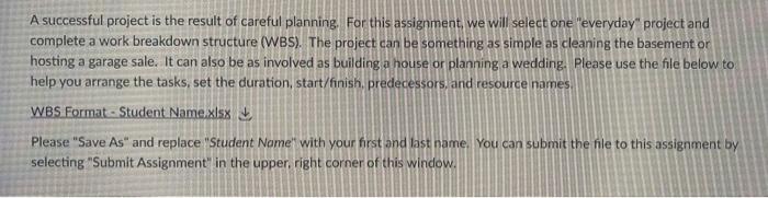 Project Management - Work Breakdown Structure A