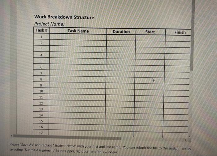 Project Management - Work Breakdown Structure A