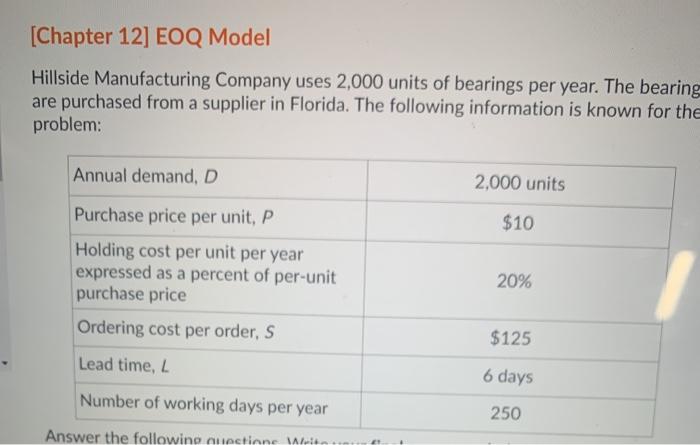 [Chapter 12] EOQ Model Hillside Manufacturing