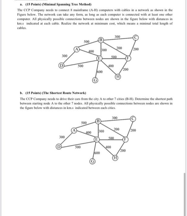 #. (15 Points) (Minimal Spanning Tree Method) The