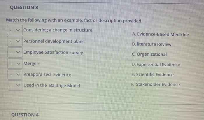 QUESTION 3 Match the following with an example,